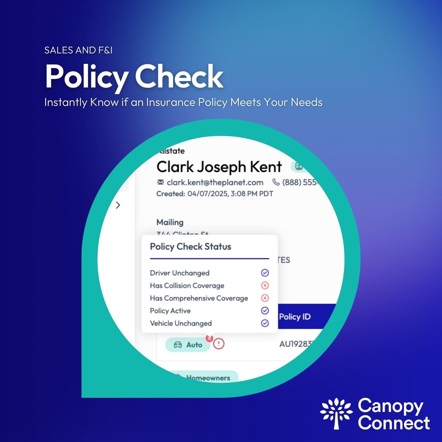 Canopy Connect Insurance Verification for Sales F&I