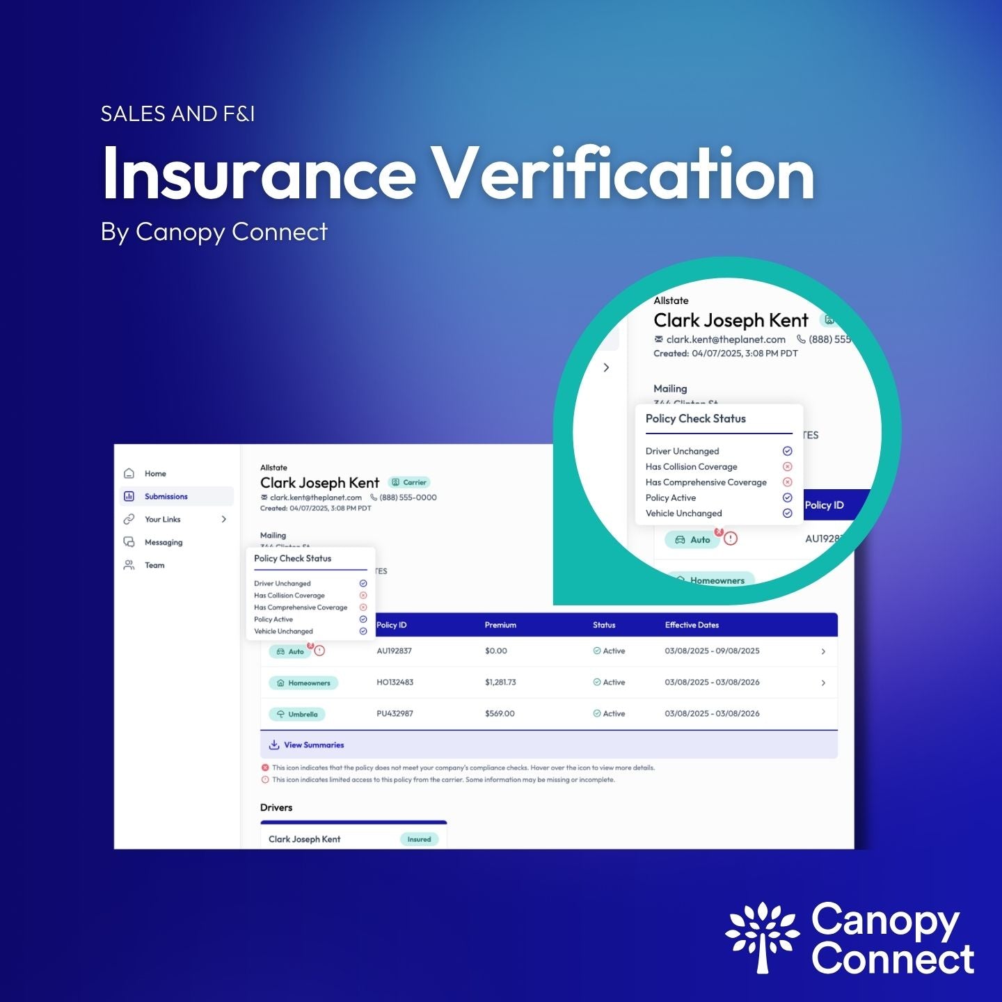 Canopy Connect Insurance Verification for Sales F&I